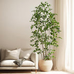 Bailikang Artificial Ficus Tree Indoor 8ft, Large Potted Faux Tree with Realistic Silk Leaves & Trunk for Home Office, Living Room Corner Decor