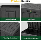 46 Gallon Outdoor Deck Box, Lockable Waterproof Outdoor Storage Boxes For Garden Tools,Indoor Cushions,Accessories Outside Storage Resin Weatherproof Container(Black)