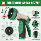 Heavy Duty Garden Hose 25 ft, NON-EXPANDABLE Water Hose with 10 Function Spray Nozzle, Lightweight Kink-less Hybrid Hose with Swivel Handle, Male to Female Fittings
