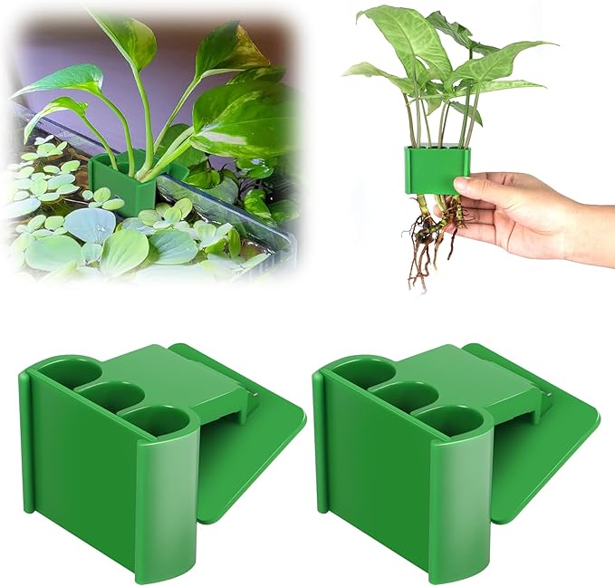 2 Pk Upgraded Aquarium Plant Holder, 3-Hole Hanging Holder with Clip, Suitable for Fish Tank Decoration, Green