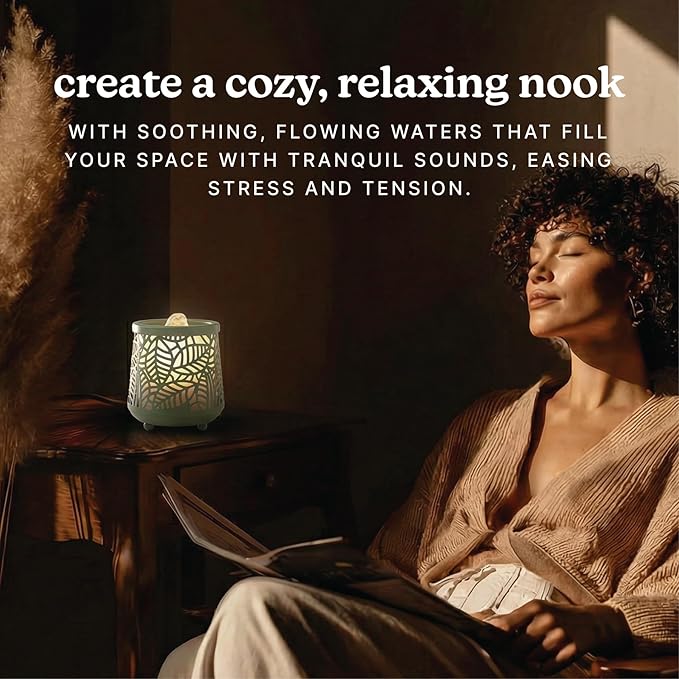 Homedics Indoor Relaxation Fountain with Light & Natural Sound, Tabletop Water Fountain for Home or Office, Small Indoor Water Fountain with Quiet Pump, Soothing Zen Desktop Decor (Green)