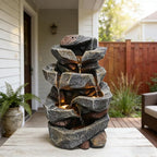 TOLATR 4-Tier Natural Rock Tabletop Waterfall Fountain - Indoor Outdoor Resin Water Fountain with LED Lights, 11.42" L x 8.27" W x 18.31" H for Garden, Patio, Home, Office, Porch Landscaping