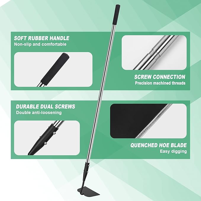 YEELOR Garden Hoe, Long Handle Hoe Garden Tool with Non-Slip Soft Grip, 56-Inch Stainless Steel Handle, Heavy Duty Hoe with Durable Blade, for Digging Loosening Weeding Planting