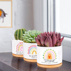 SAIWEILAI Ceramic Succulent Planter Pots Set of 9 with Bamboo Trays, Round Painted Plant Pots for Indoor Desktop Decoration, White