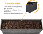 SUNNYPARK Gray Rectangular Planter Box All-Weather PE Rattan Large Modern Planters with Removable Liner Indoor Outdoor Decorative Flower Pot for Patio, Balcony, Garden