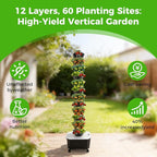 Hydroponic Grow Tower 12 Tiers 60 Holes, 6.6Gal Indoor Vertical Garden System with Water Pump, Automatic Water Circulation - Garden Hydroponic Growing Kit for Leafy Vegetables, Herbs, Strawberries