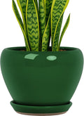 Deep Dream 8 Inch Plant Pots- Ceramic Pots for Plants with Drainage Hole and Saucer, Large Planter Pot for Indoor Plants Outdoor Decor, Green