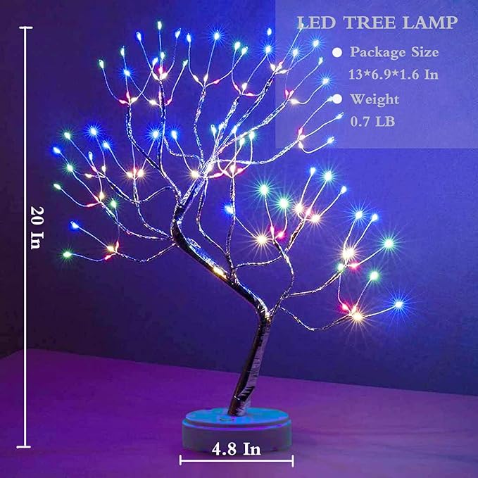 PXBNIUYA 20" 108 LED Tabletop Bonsai Tree Light, Sparkly Fairy Spirit Tree Lights, Battery/USB Operated, DIY Artificial Tree Lamp for Bedroom Desktop Christmas Indoor Decoration Lights (Colorful)