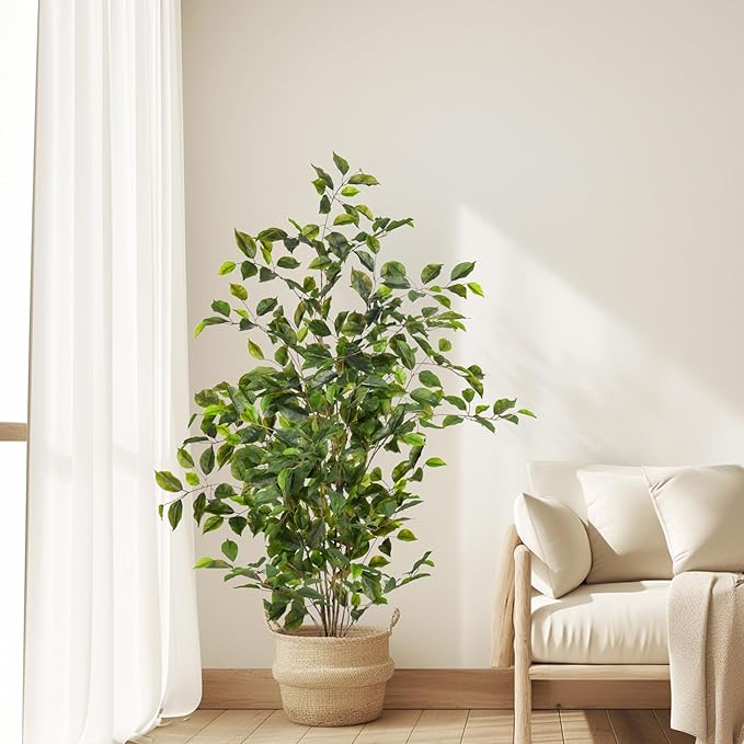Bailikang Artificial Ficus Tree Indoor 4ft, Large Potted Faux Tree with Realistic Silk Leaves & Trunk for Home Office, Living Room Corner Decor
