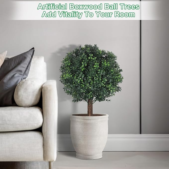 Shinoske 23" Boxwood Topiary Balls Tree Artificial Outdoor,Set of 2 Outdoor Fake Bushes Plant with Ground Spike,UV Resistant Artificial Plants for Garden,Porch,Yard,Balcony Decor