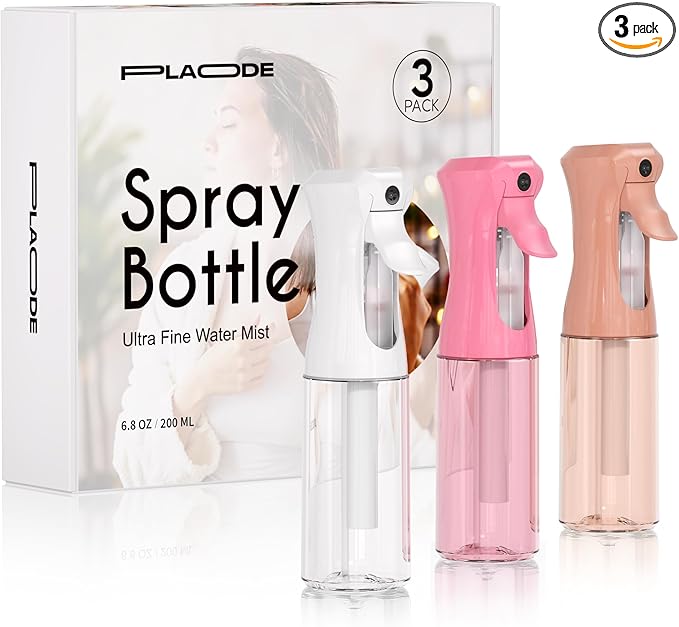 Spray Bottle for Hair, Continuous Ultra Fine Mister Spray Bottle, Refillable Water Sprayer for Hairstyling, Plants, Pets, Cleaning, Skincare (3 Pack 6.8OZ/200ML,White+Pink+Terracotta)
