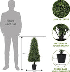 3ft Artificial Boxwood Topiary Trees (Set of 2) - UV Resistant Faux Plants Outdoor, Realistic 36" Fake Cone Bushes and Shrubs for Front Porch, Planter, Patio, Evergreen
