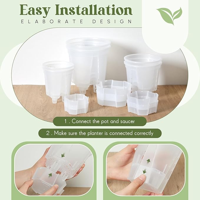 Wonderjune Self Watering Pots for Indoor Plants with Deep Reservoir and High Drainage Holes for Outdoor Plants and Flowers, Bare Root Planter(4.72'', 5.91'', 7.09'',Clear,3 Pcs)