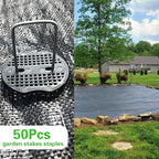 50Pcs Garden Stakes Staples + 50Pcs Gasket, Bakulyor 6 Inch Lawn Landscape Staples 11 Gauge U Shaped Galvanized Landscape Pins, Heavy Duty Yard Ground Pin for Weed Barrier Sod Fabric Decorations - 6"