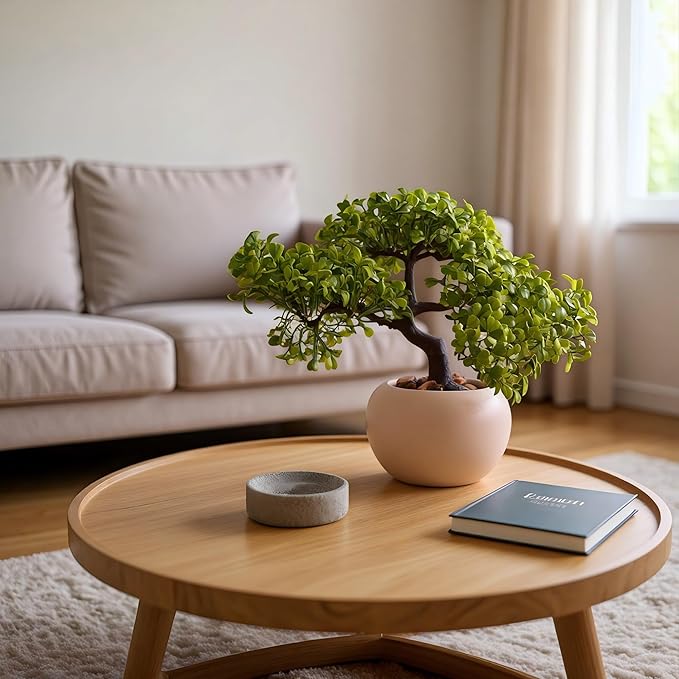 9.5 Inch Artificial Bonsai Tree with Ceramic Pot - Decorative Fake Plant for Home Office Living Room Window Sill, Fake Plants for Year-Round Decoration（White）