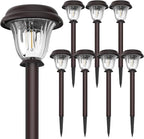 DERAYSION 8 Pack Solar Lights Outdoor, Stainless Steel Glass Solar Pathway Lights, Auto On/Off Long-Lasting Waterproof Garden Lights for Landscape, Path, Yard, Driveway, Walkway Decor (Warm White)