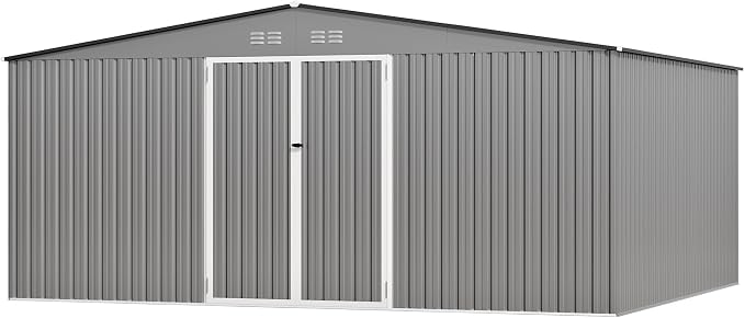 14 x 12FT Sheds & Outdoor Storage,Grey Metal Waterproof Storage Shed with Door and Lock Outdoor Shed,All-Weather Shelter for Bike, Gardening Tools, Lawn Mowers