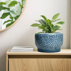 SQOWL Ceramic Planter - 10 Inch Plant Pot Indoor with Drainage Hole and Saucer, Decorative Flower Pots Outdoor, Ceramic Plant Pots, Large Round Planter, Home Patio Decor, House Warming Gifts, Blue