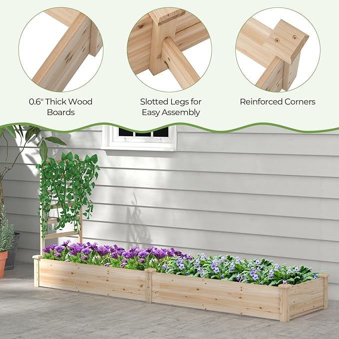 S AFSTAR Raised Garden Bed with Trellis & Planter Box, 93" L x 25" W x 40" H Outdoor Wooden Planter Box Kit for Flower Herb Vegetable Fruit Climbing Vines, Elevated Gardening Bed for Garden Patio