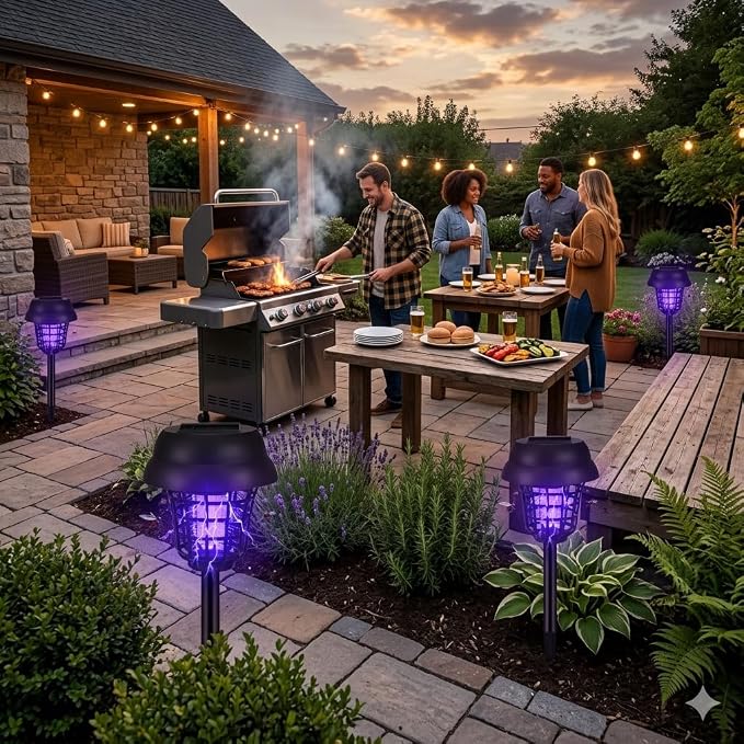 4 Pack Upgraded Solar Bug Zapper Outdoor Waterproof Mosquito Repellent Outdoor Patio Mosquito Trap & Killer for Moths, Gnats, Flies, Small Flying Insect, Fly Zapper Solar Powered for Garden,Backyard