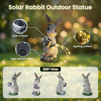 Solar Rabbit Garden Statues Outdoor Decor, Resin Rabbit Figurine Decorations with Solar Light, Whimsical Bunny Sculpture for Garden Patio, Balcony, Yard, Lawn Ornament