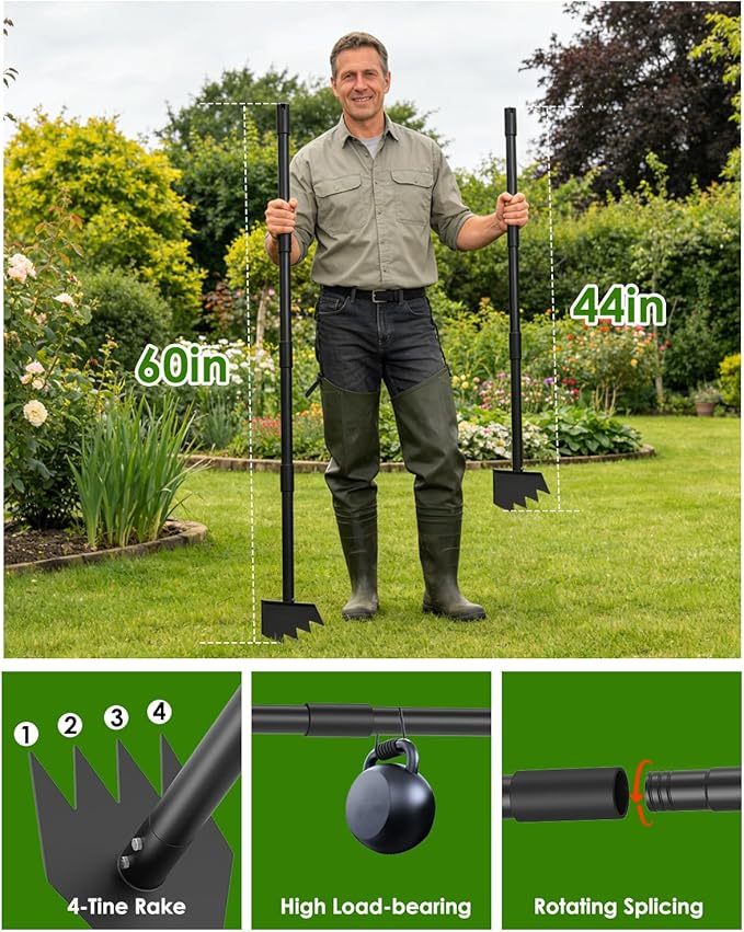 Luvenia 2-in-1 Hoe Garden Tool and Weed Puller Tool, 60 Inch Long Handle Garden Hoe Heavy Duty, Stainless Steel Triangle Hoe for Gardening Planting, Weeding, Digging, Loosening Soil, Sharp Edge