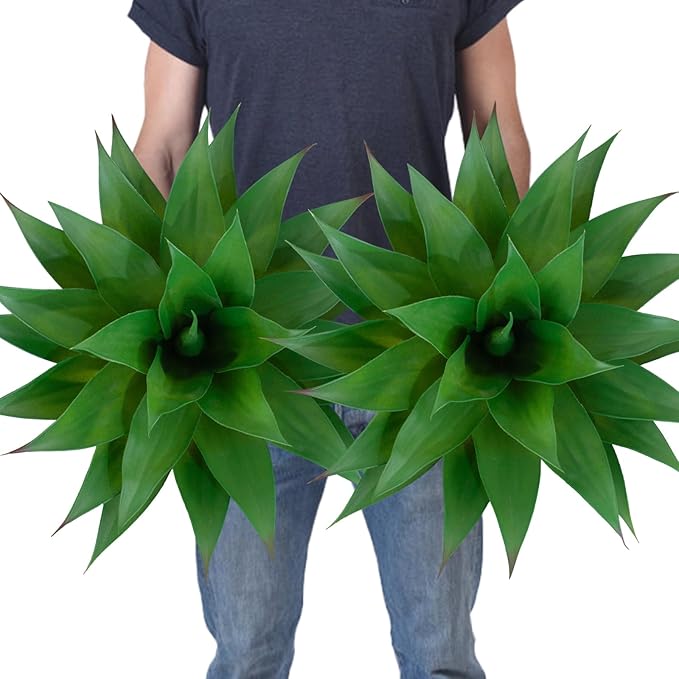 2 Pack Artificial Agave Plants 28 Inch Large Size Faux Succulent Stems Outdoor Decorating Realistic UV Resistant Tropical Plant Plantas Artificiales Decorativas Grandes - 29 Leaves, Dark Green