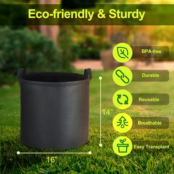 6-Pack 12 Gallon Grow Bags, 300G Thickened Nonwoven Plant Fabric Pots with Reinforced Handles for Garden Indoor Outdoor