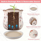 Ceramic-Planters-for-Indoor-Plants with Saucer, 6 inch Vintage Ice Crackle Glaze Plant Pots with Drainage Holes, Decorative Flower Pots for Outdoor Garden Home Decor, Tuscan Pot for Plant