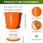 12 Inch Pots for Plants - Ceramic Planters Indoor with Drainage Hole and Saucer, Large Round Planter for Outdoor Plants, Decorative Flower Pot, Garden Decor, Plant Lover Gifts, Orange