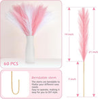 SeptCat 60 Pcs Pampas Grass Pink White Decor 21.7" Fluffy Faux Short Pampas Grass Artificial Small Pompas Grass Flower Vase Filler for Home Wedding Decoration