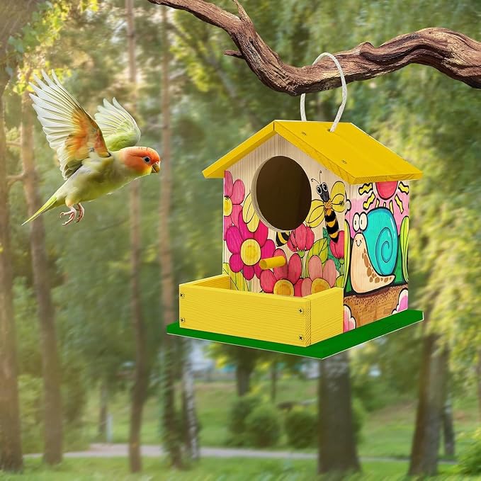 Bird House Kits for Adult, Wooden DIY Birdhouse Kit, Outdoor Woodworking Crafts Freestyle Painting, Arts and Crafts Projects with Paints & Brushes, Hanging Birdhouse for Garden Yard Decor Gifts (1Pcs)
