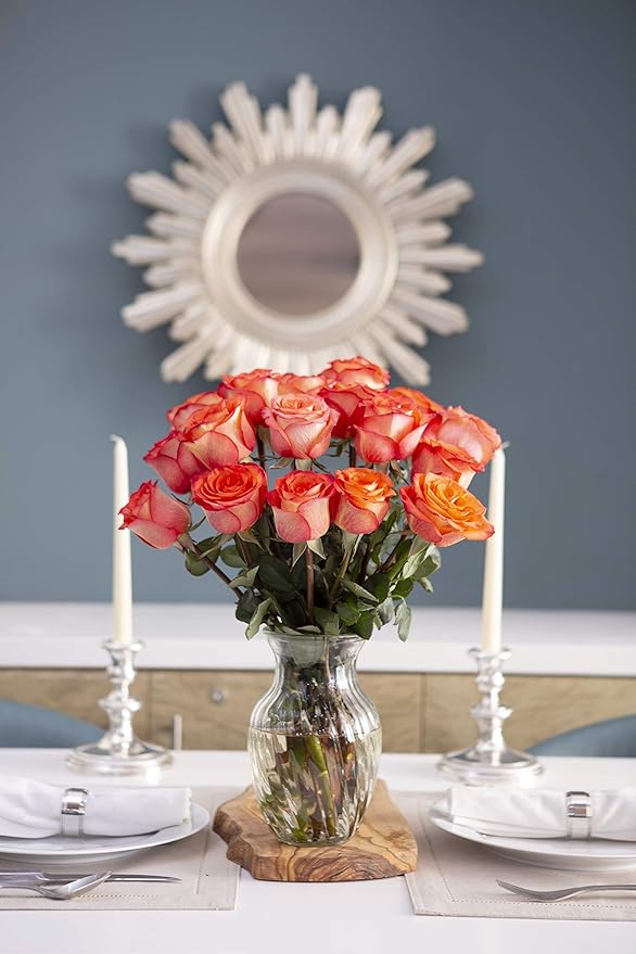 KaBloom PRIME NEXT DAY DELIVERY - Fall Collection - Bouquet of 18 Fresh Orange Roses (Farm-Fresh, Long-Stem) with Vase. Gift for Birthday, Anniversary, Thank You, Valentine, Mother’s Day Fresh Flowers