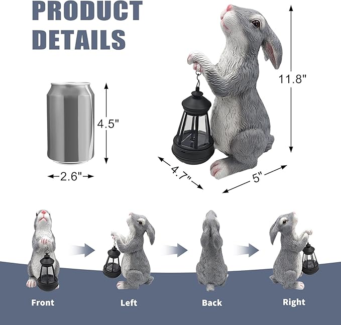 Solar Rabbit Garden Statue with Glowing Lantern - Weatherproof Resin Outdoor Decor for Yard, Patio, Lawn & Balcony, Unique Housewarming, Easter & Birthday Gift for Women, Mom, Grandma