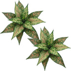 PASYOU Artificial Aglaonema Plants, Green and Pink Variegated 2 Pack, Fake Magnolia Plant Faux Plastic Leaves Shrubs, UV Resistant Greenery, Indoor Outdoor Decor Home Garden Table Decorations – Red