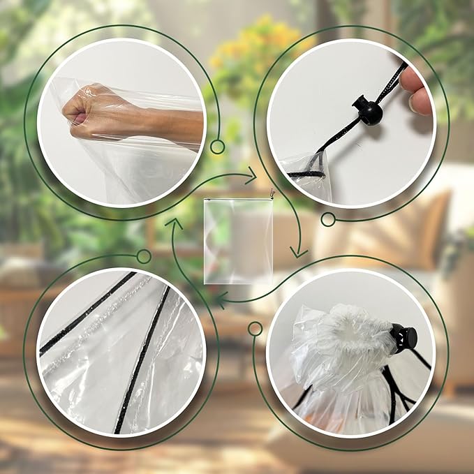 4 PCS Winter Plant Film Covers with Drawstring-31.5" x 39.4" Transparent Freeze Protection Bag Clear Plastic Plant Shelter Waterproof Coverings for Outdoor Garden Plant Rain Snow Frost Protection