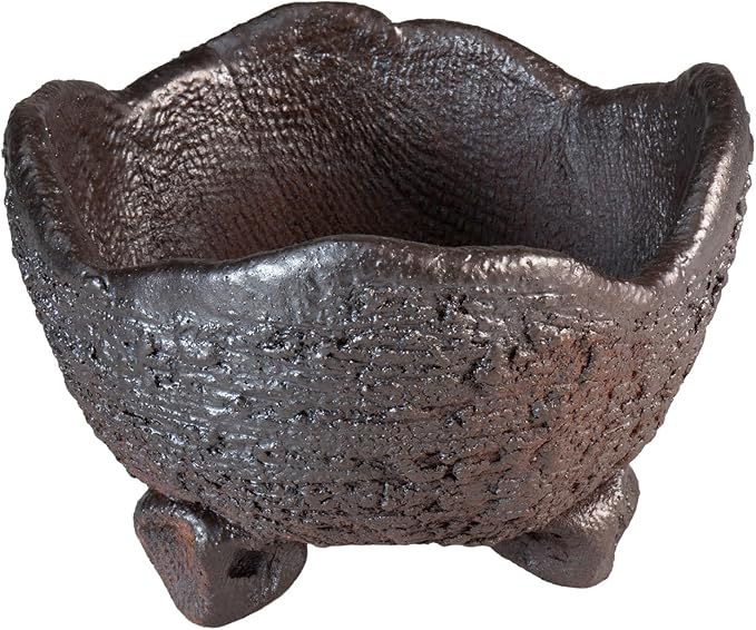 Wazakura Shigaraki Series Japanese Handmade Rustic Crescent Shape Bonsai Pot 6.3 in (160 mm), Made in Japan Ceramic Garden Planter, Decorative Flower Vase, Unglazed Houseplant Bowl - Brown/Grey