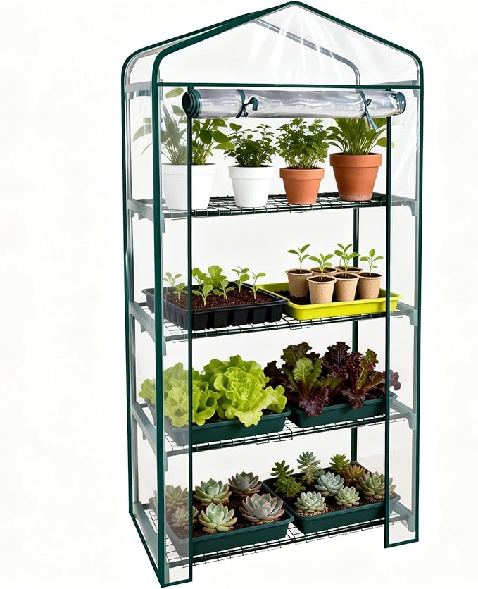 Worth Garden 50% Extra Wide Mini Greenhouse 4 Tier Portable Plant Green House 40in Wide -Sturdy Gardening Shelves with PVC Cover - Indoor & Outdoor Wheatgrass Growing - 19″x40″x63″