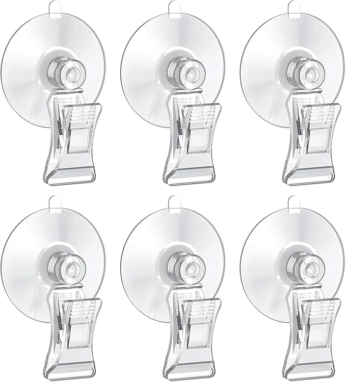 Pawfly 6 Pcs Aquarium Suction Cups with Clips, Aquarium Suction Cup Clips, Clear Plastic Fish Feeding Tool, Plant Leaf Seaweed Clips, Veggie Feed Holder, Underwater Fish Feeder, Fish Tank Accessories