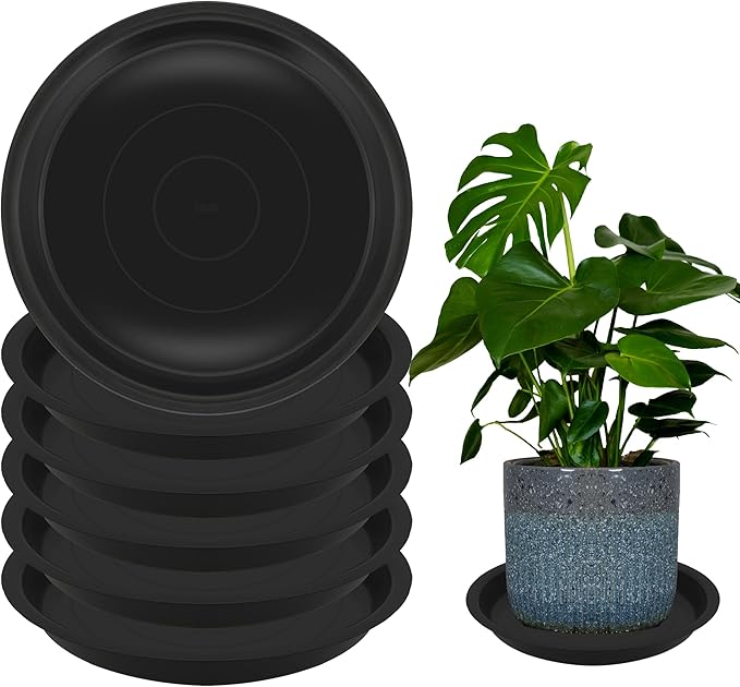 6 Pack 12 Inch Round Plant Saucers for Less 10 Inch Pot Indoors Outdoors Plant Trays for Pots Planter Saucer Plastic Drip Tray Planter Water Tray (Black, 11.8"(6pcs))