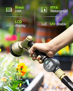 RAINPOINT Water Flow Meter with Brass Inlet, Water Meter for RV Tank Filling, Garden Hose Watering, Lawn Sprinkler & Nozzle Sprayer, ±5% Accuracy, Max Measured Consumption of 9999.9 Gallon/Liter