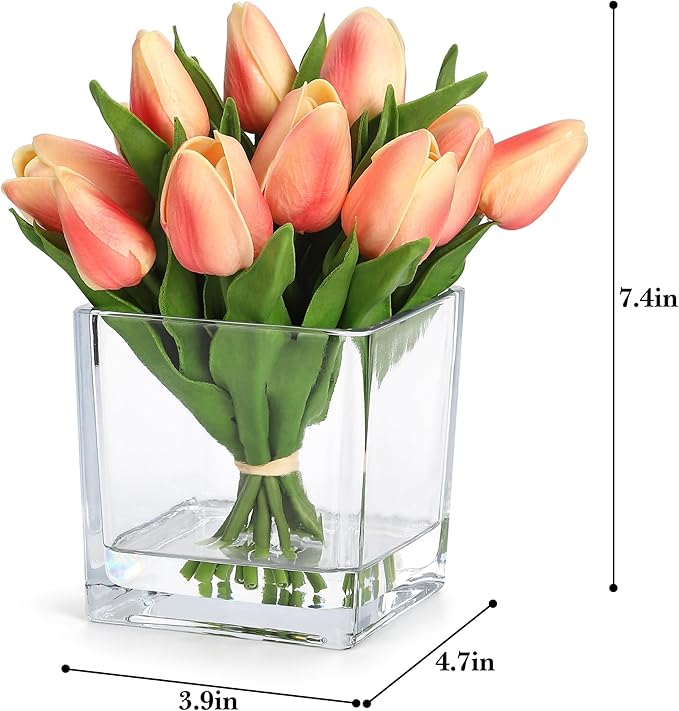 GarveeLife 12 Pcs Artificial Tulips Flowers, Real Touch Faux Tulip Stems for Vase, Home Kitchen Wedding Dining Table Decorations, Ideal Gift for Mother's Day, Easter, Valentine's Day (Orange)