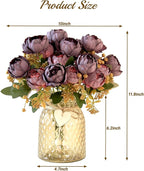 Faux Flowers in Vase, Fake Flowers in Vase 21 Pcs Faux Peony Flowers, Artificial Flowers for Home Decor, Indoor Centerpiece for Living Room & Dining Table - Purple Red