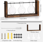 YIBOT Wall Hanging Planter Propagation Station Glass Flower Vase for Hydroponics Plants, Plant Terrarium with Wooden Stand, Bathroom, Home Office Living Room Decor Gift