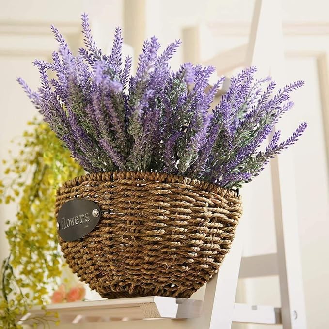 PASYOU 6 Pcs Artificial Lavender Flowers, Plastic Plants Fake Simulation Flower Wedding Indoor Outdoor Bridal Bouquet Home Garden Balcony Patio Planter Filler DIY Arrangement Decoration - Purple