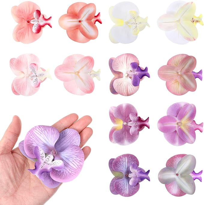 12PCS Fake Orchid Fabric Flower Heads 3.5in Artificial Orchids Flowers Heads for DIY Crafts Home Wedding Party Photography Props Decoration
