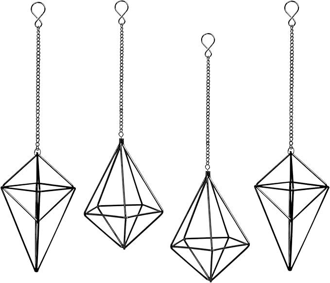 ZOOELAY Hanging Air Plants Holders Black Airplants Plant Hanger Metal Geometric Inoor Planter Holder Air Ferns Display Rack with Chain 4Pcs …