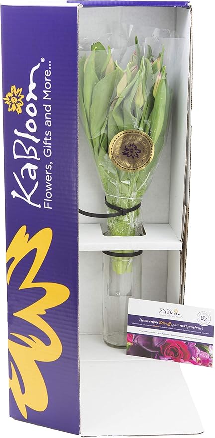 KaBloom Flowers - Valentine Collection - Bouquet of Fresh Pink Tulips with Vase (Farm-Fresh, Cut-to-Order and Homegrown in the USA). Gift for Birthday,Valentine, Mother’s Day Fresh Flowers