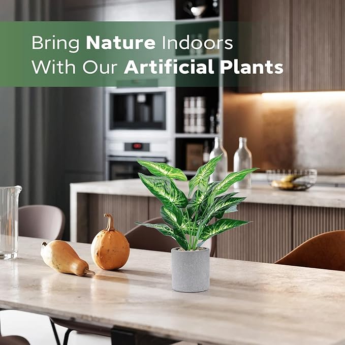 16" Small Fake Plants Artificial Tropical Faux Plants Indoor for Office Desk Shelf Bathroom Home Decor