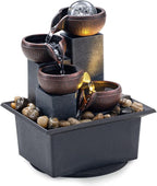Tabletop Fountain 4 Level Tabletop Waterfall Indoor Meditation Fountain Office Home Relax Desktop Waterfall Includes Many Natural River Rocks LED Lights Bubble Ball Great Choice as Festival Gifts